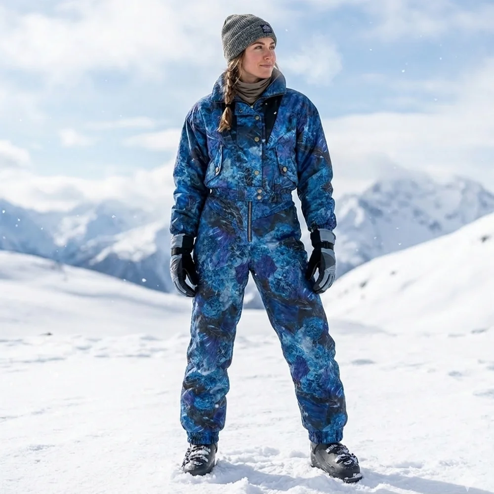Vintage Black Bear Ski Suit One Piece Snowsuit Womens XS Snow Bib Shell 80s 90s